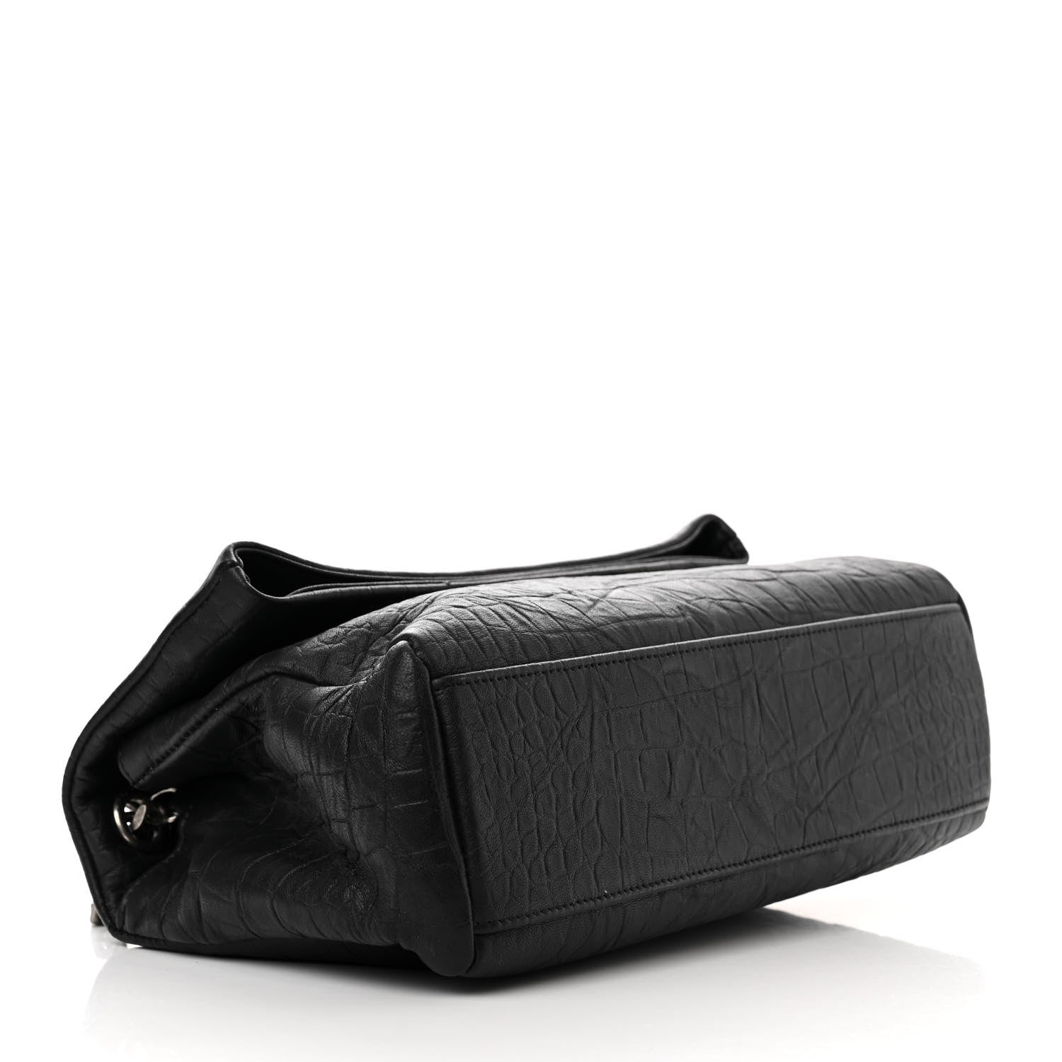 Saint Laurent Calfskin Crocodile Embossed Medium West Hollywood Monogram Fold-Over Black 4 of 11