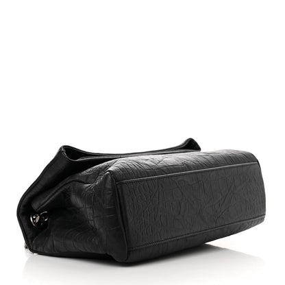 Saint Laurent Calfskin Crocodile Embossed Medium West Hollywood Monogram Fold-Over Black 4 of 11