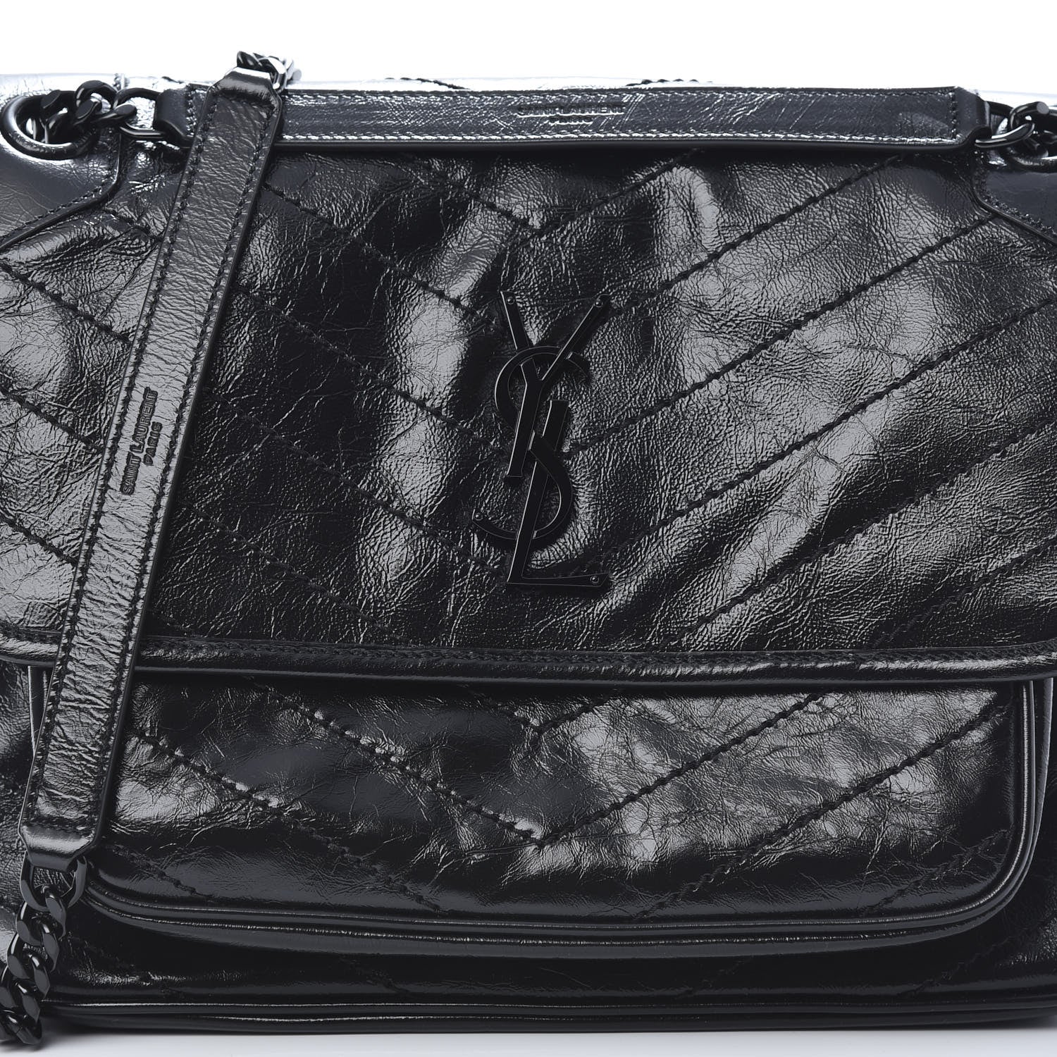 Saint Laurent Crinkled Calfskin Matelasse Monogram Medium Niki Chain Satchel Black 7 of 11