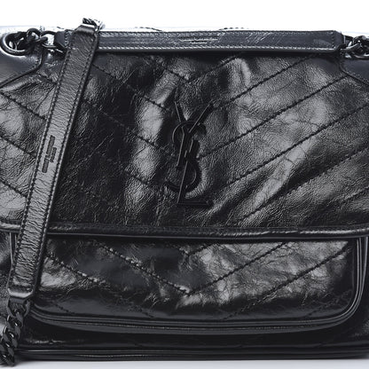 Saint Laurent Crinkled Calfskin Matelasse Monogram Medium Niki Chain Satchel Black 7 of 11