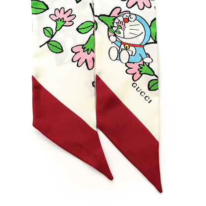 Gucci X DORAEMON Silk Twill Doraemon Flower Neck Bow Scarf Ivory Red 2 of 3