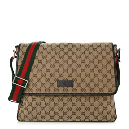 Gucci Monogram Web Medium Flap Messenger Beige Dark Brown 1 of 16