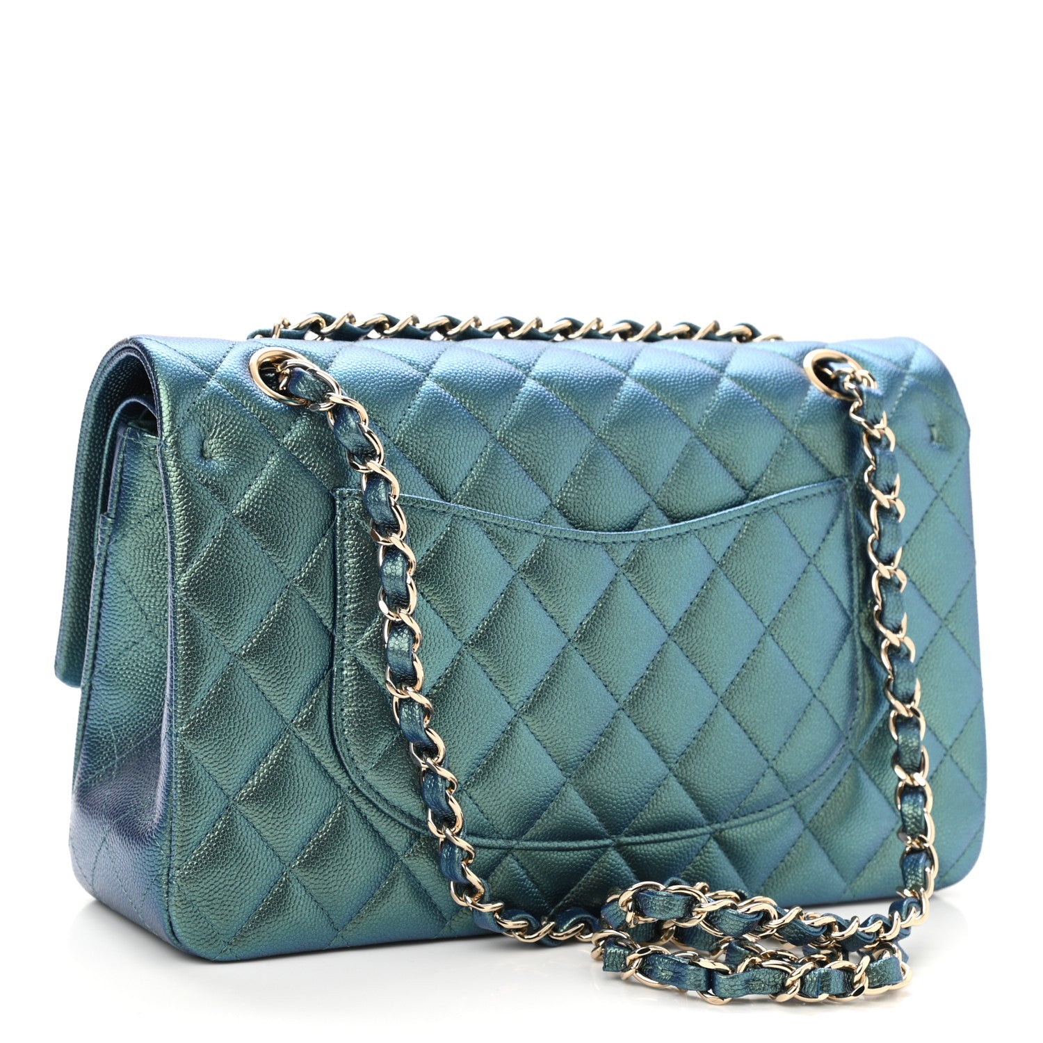 Chanel Iridescent Caviar Quilted Medium Double Flap Green 3 of 11