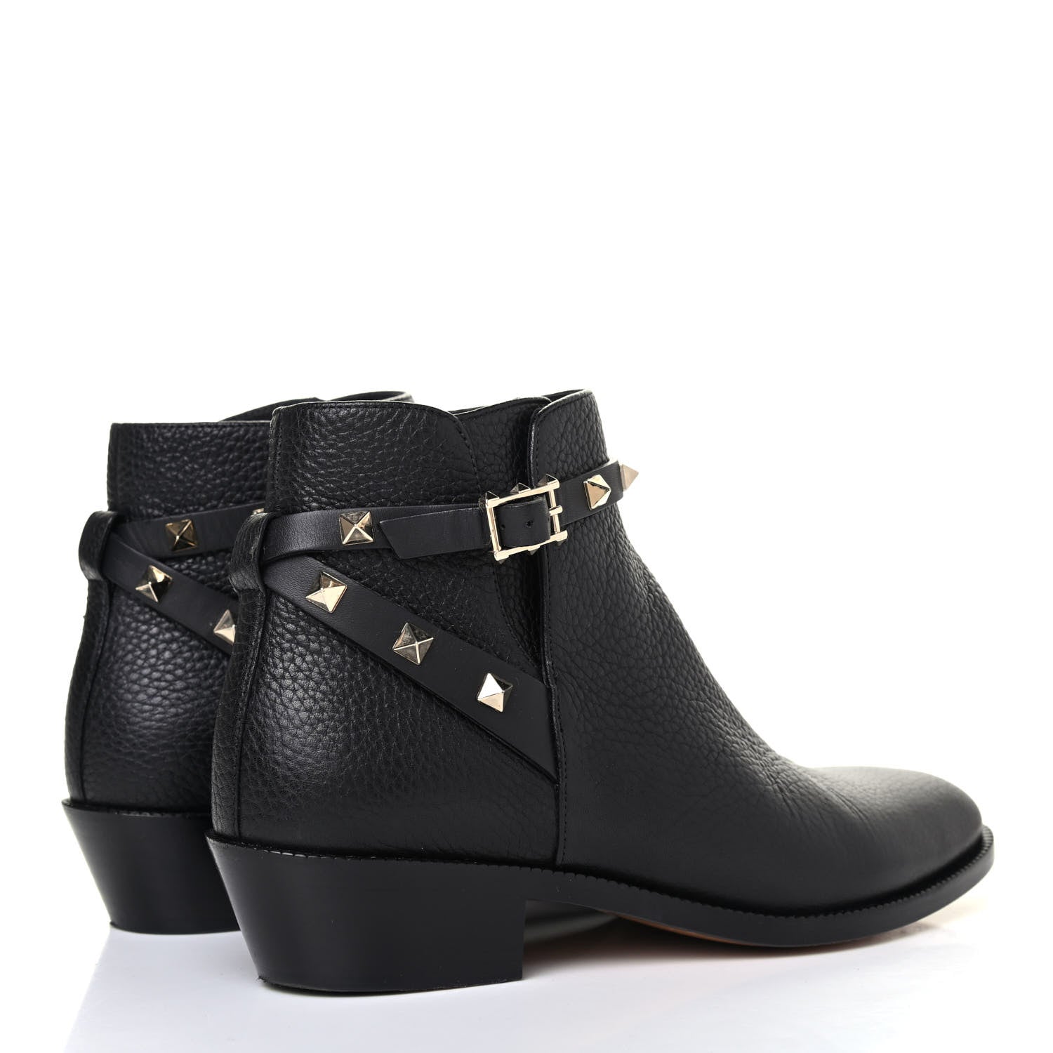 Valentino Garavani Grained Calfskin Rockstud Single Buckle 35mm Cowboy Ankle Boots 37 Black 3 of 4