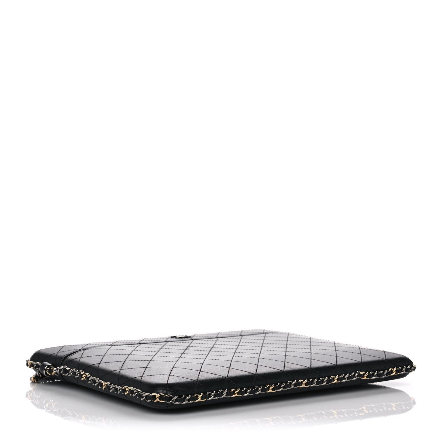 Lambskin Quilted Chain Around Tablet Holder Crossbody Black