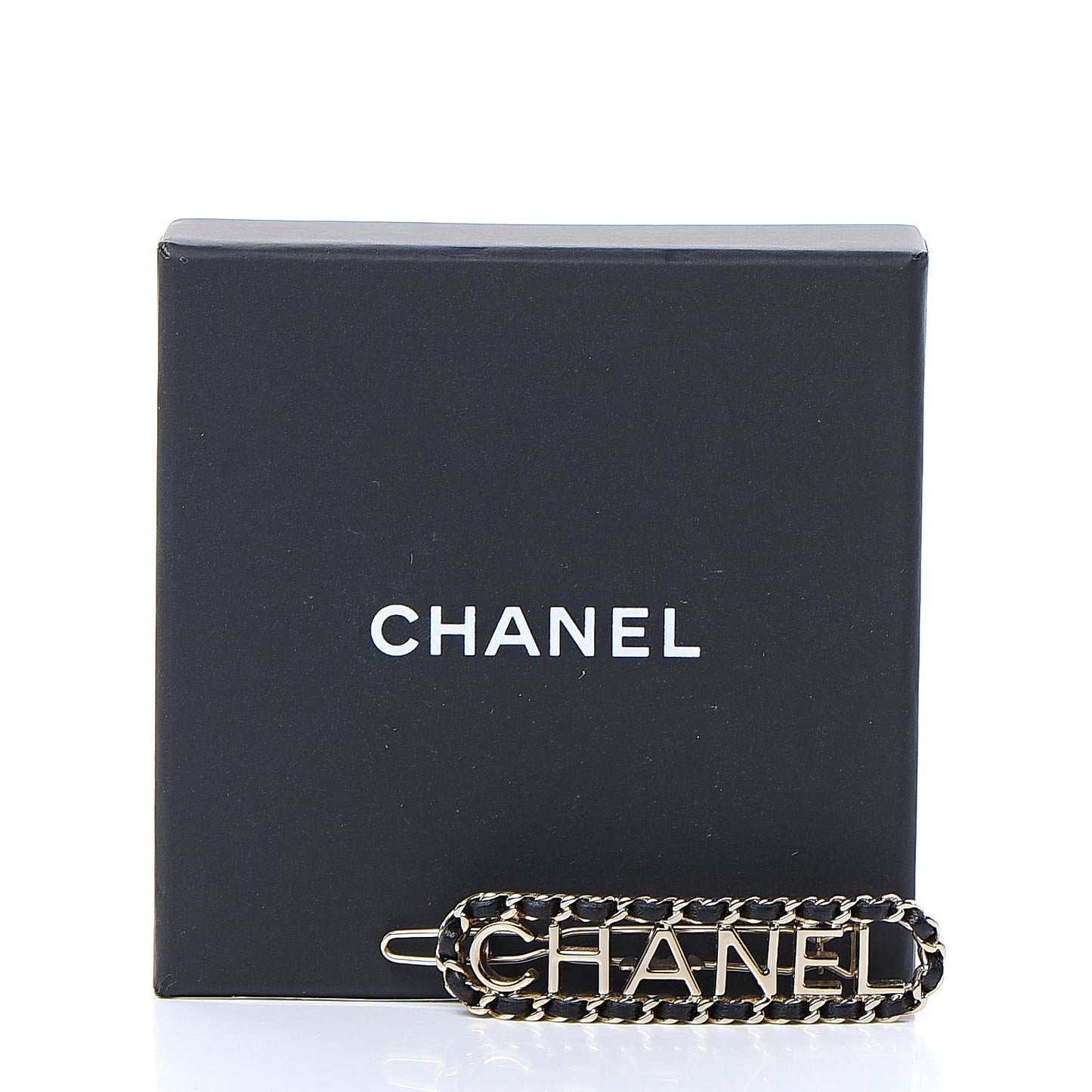 Metal Lambskin Vintage Allure Logo Hair Clip Black Gold