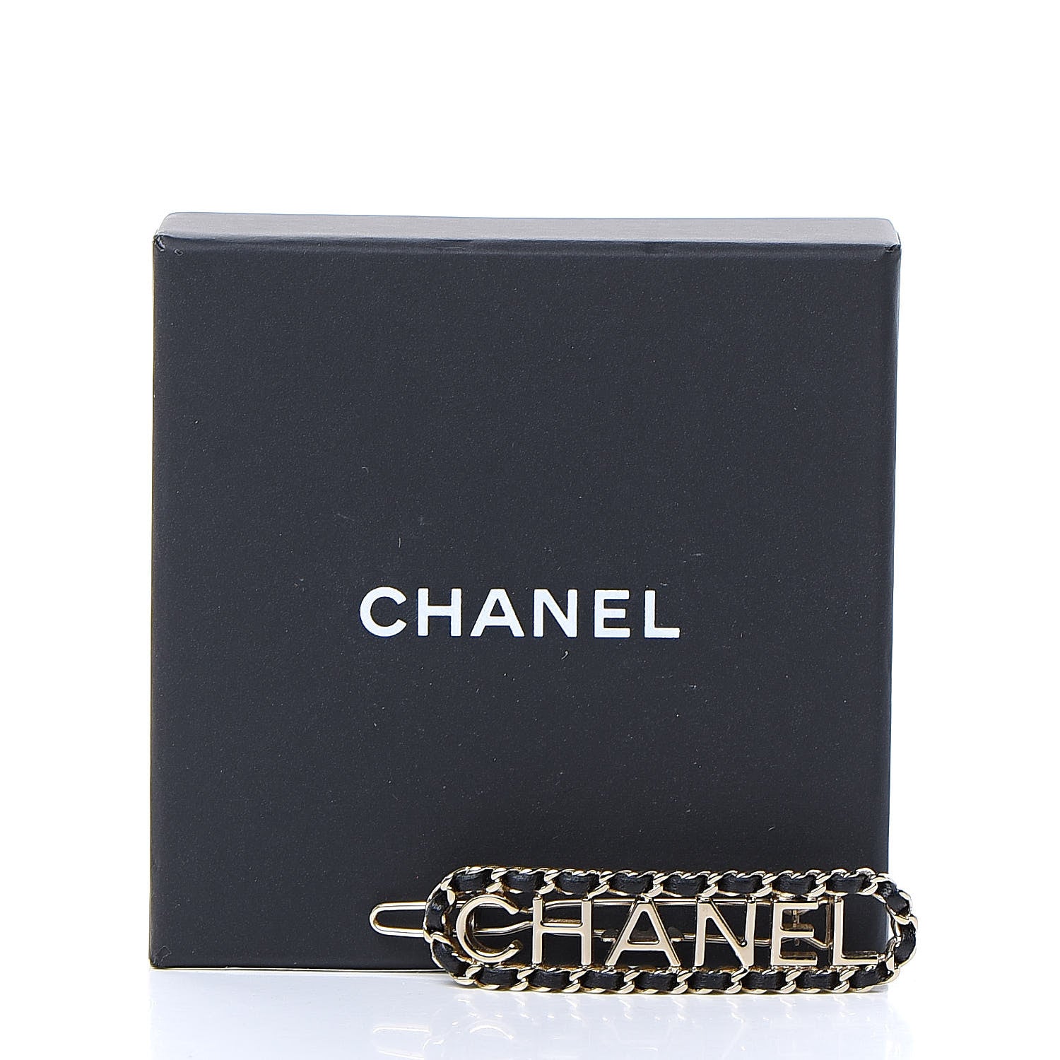 Chanel Metal Lambskin Vintage Allure Logo Hair Clip Black Gold 4 of 4