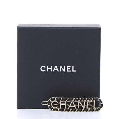 Chanel Metal Lambskin Vintage Allure Logo Hair Clip Black Gold 4 of 4