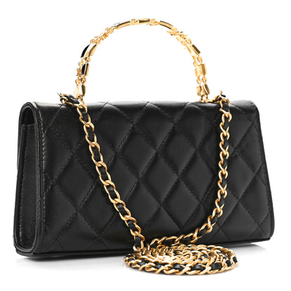 Chanel Lambskin Enamel Quilted Top Handle Flap Phone Holder With Chain Black 3 of 11