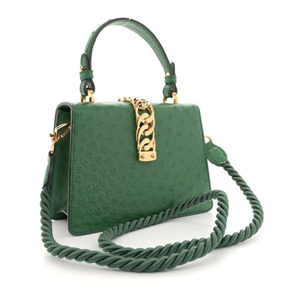 Gucci Ostrich Mini Sylvie Top Handle Bag Green 3 of 14