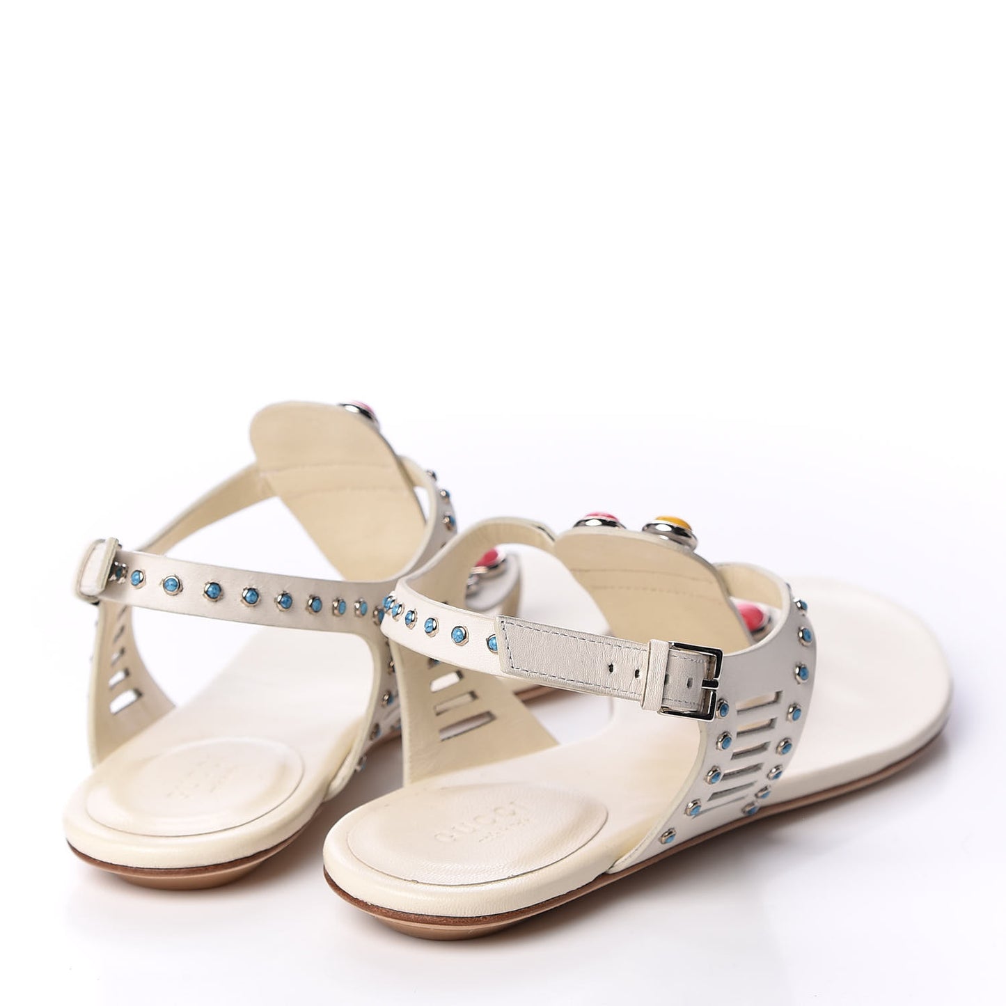 Calfskin Jeweled Thong Sandals 38.5 Off White