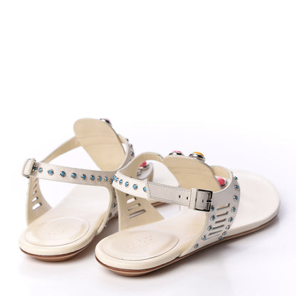 Gucci Calfskin Jeweled Thong Sandals 38.5 Off White 5 of 13