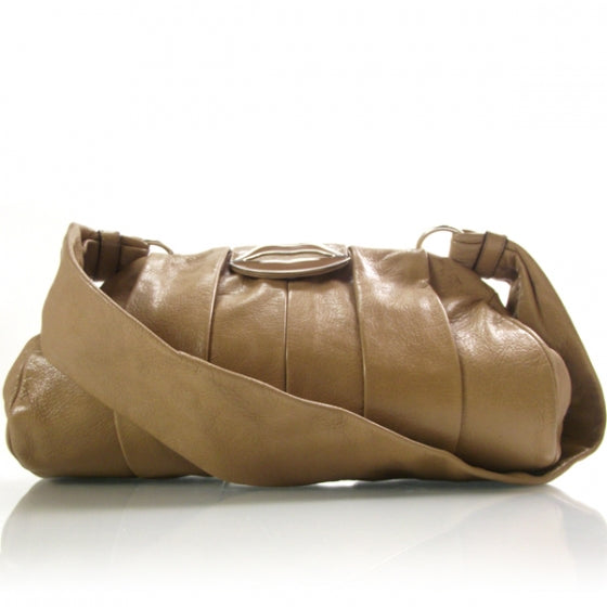 Leather Dali Lips Shoulder Bag Beige