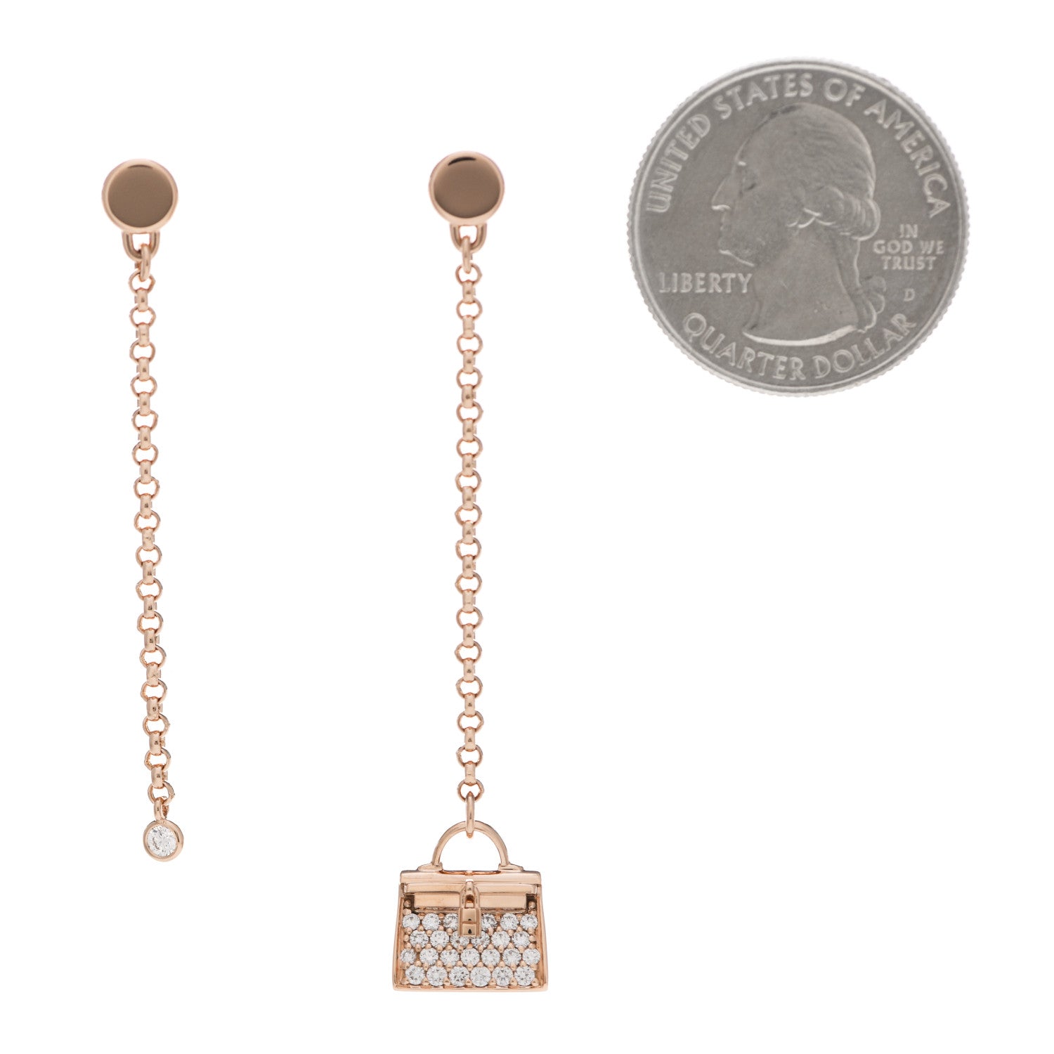 Hermes 18K Rose Gold Diamond Kelly Amulette Drop Earrings 2 of 5