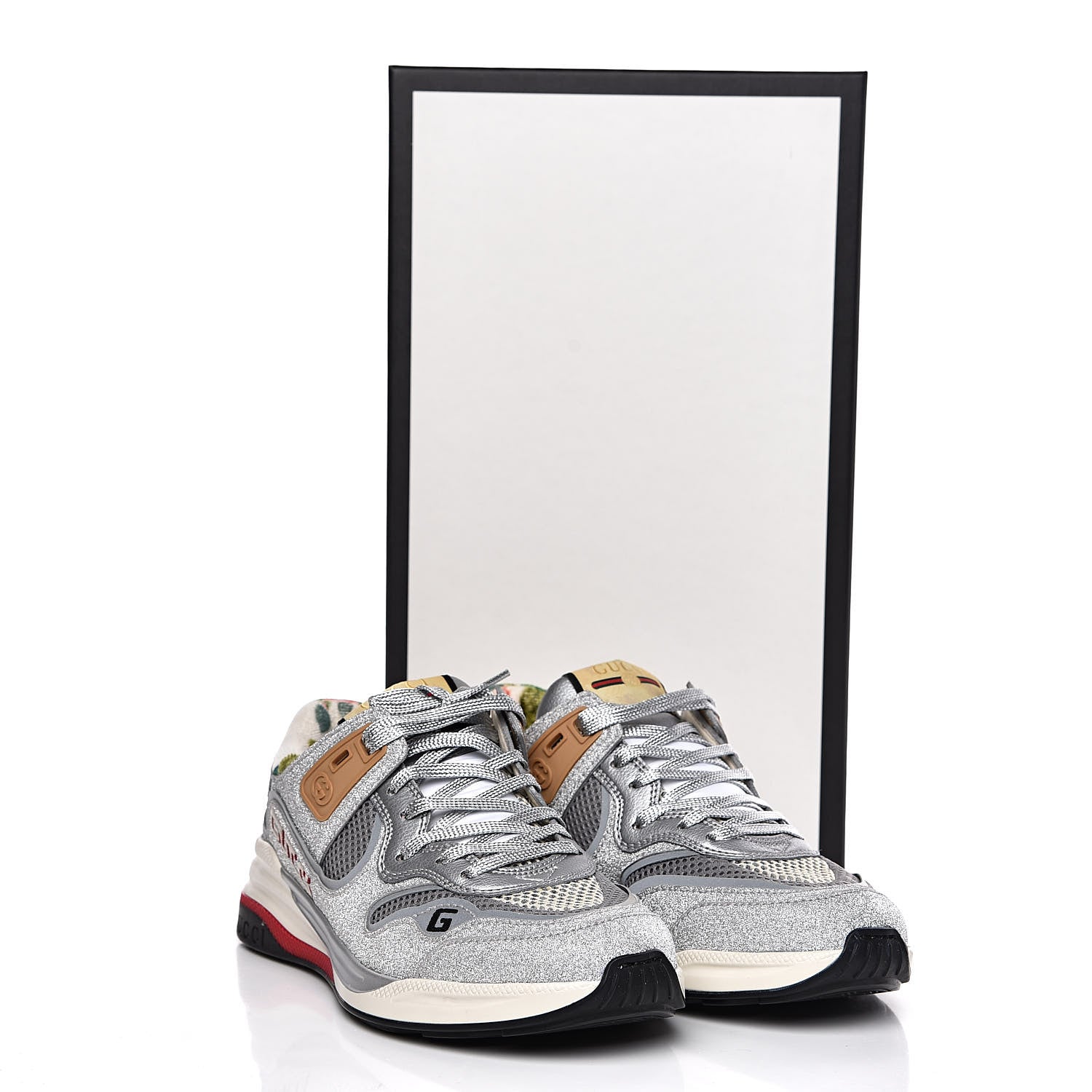 Gucci Metallic Calfskin Glitter Mesh Womens Ultrapace Sneakers 36.5 Silver Light Grey Mystic White 9 of 9