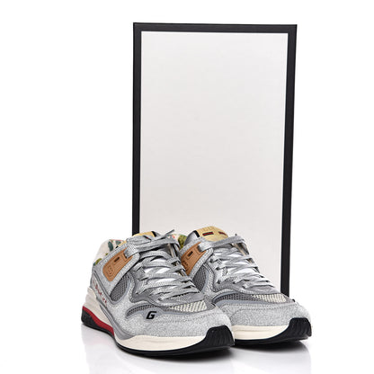 Gucci Metallic Calfskin Glitter Mesh Womens Ultrapace Sneakers 36.5 Silver Light Grey Mystic White 9 of 9
