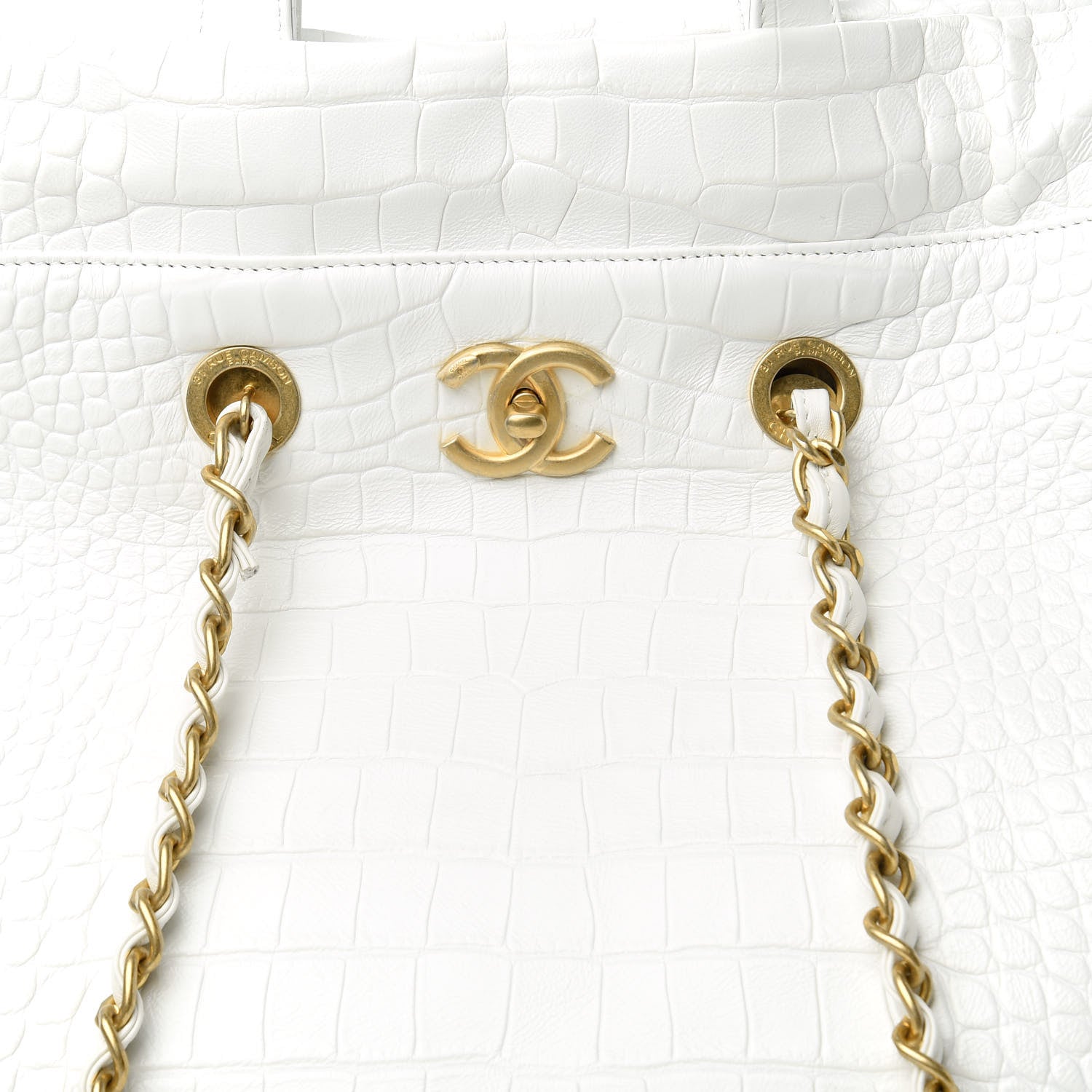 Chanel Calfskin Crocodile Embossed Large Cocodile Shopping Tote White 10 of 10