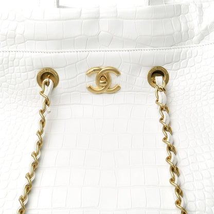 Chanel Calfskin Crocodile Embossed Large Cocodile Shopping Tote White 10 of 10