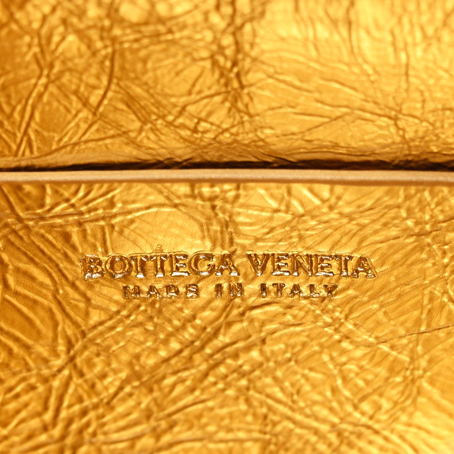 Bottega Veneta Laminated Calfskin Intrecciato Embossed Wood Effect Concert Pouch Gold 5 of 10