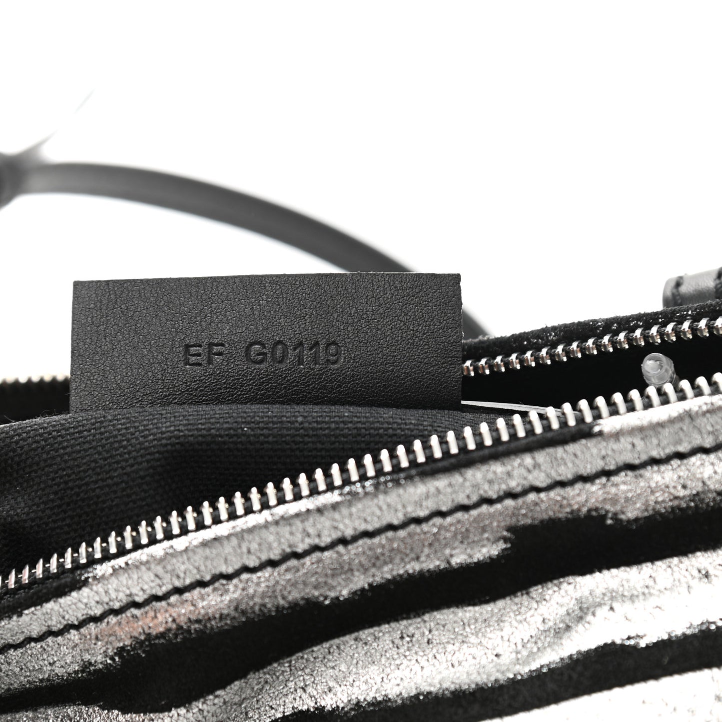 Metallic Calfskin Striped Mini Pandora Black Silver