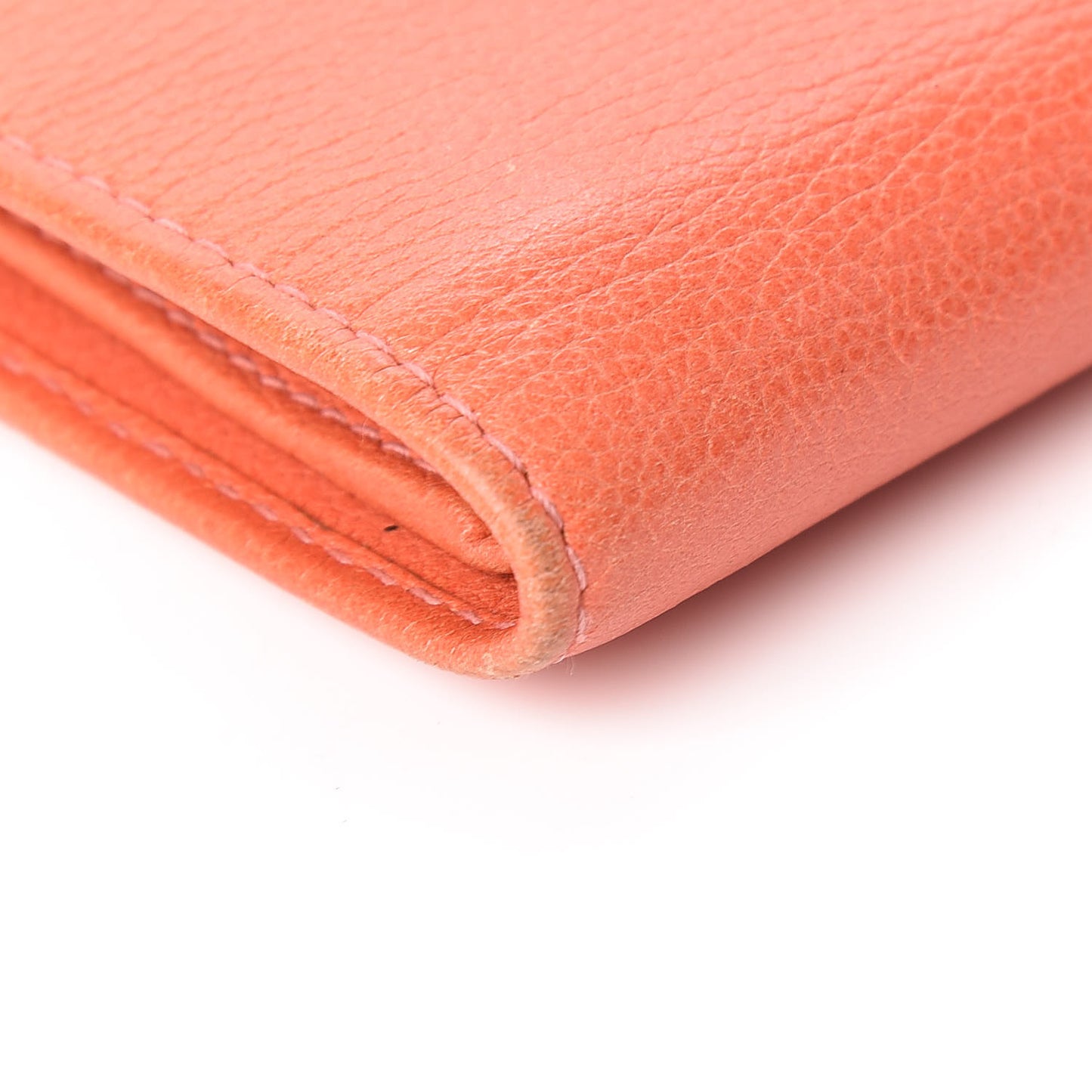 Goatskin Camellia Embossed Bi-Fold Wallet Coral