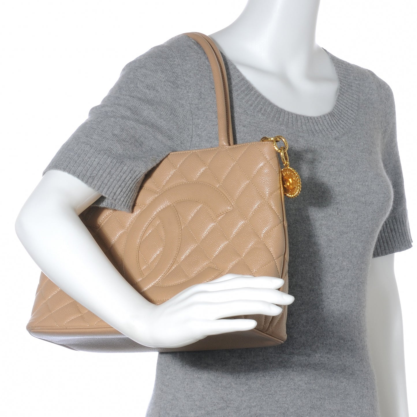 Caviar Quilted Medallion Tote Beige