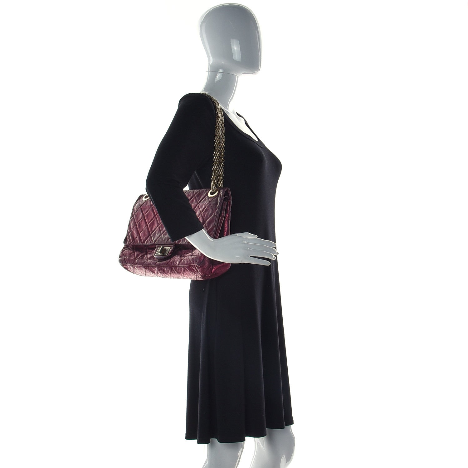 Chanel Metallic Aged Calfskin Quilted 2.55 Reissue 226 Flap Dark Red 2 of 20