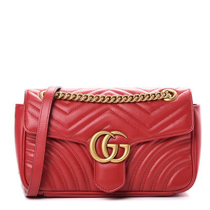Gucci Calfskin Matelasse Small GG Marmont Shoulder Bag Hibiscus Red 1 of 15