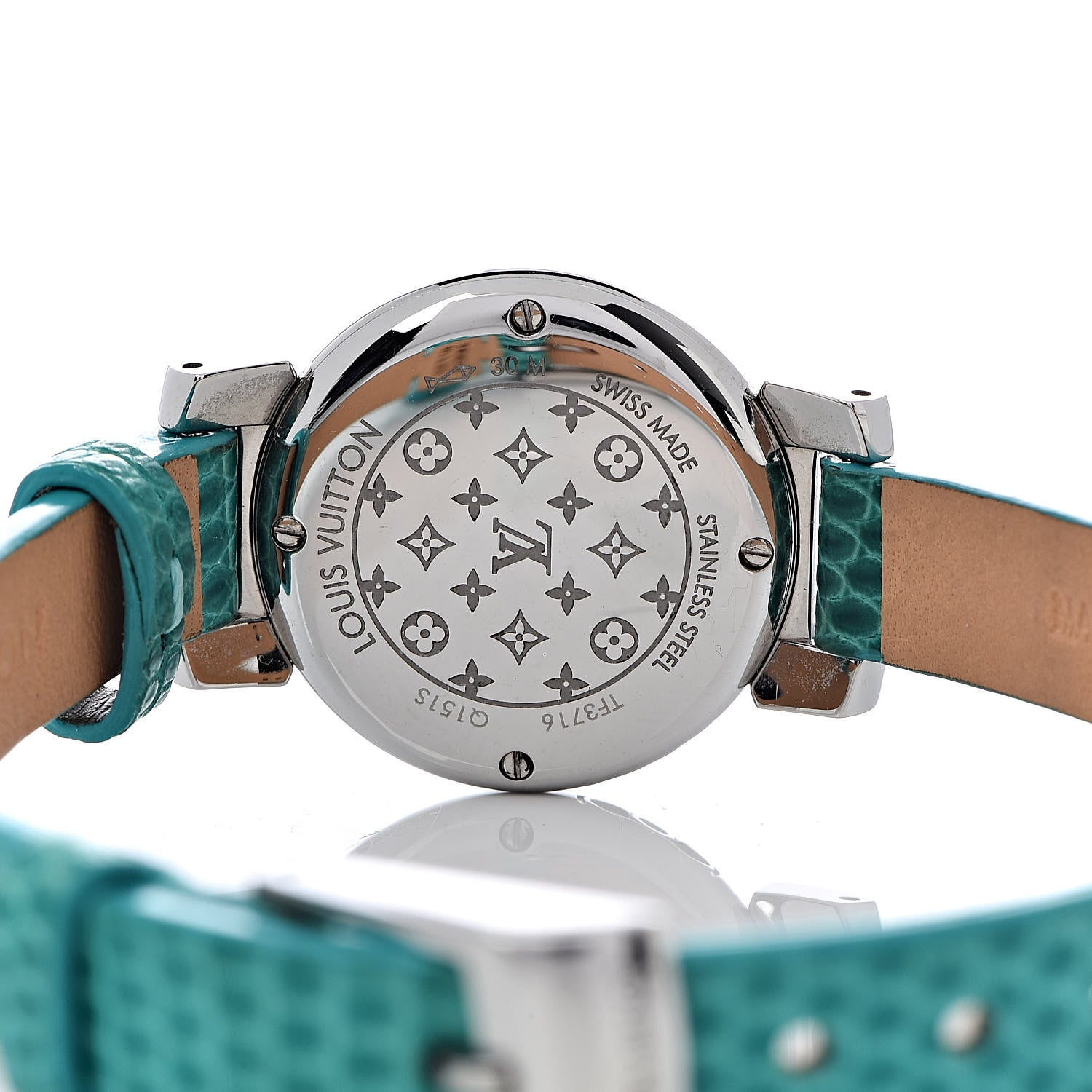 Louis Vuitton Stainless Steel Lizard Diamond Mother of Pearl 22mm Tambour Bijou Secret Quartz Watch 5 of 9