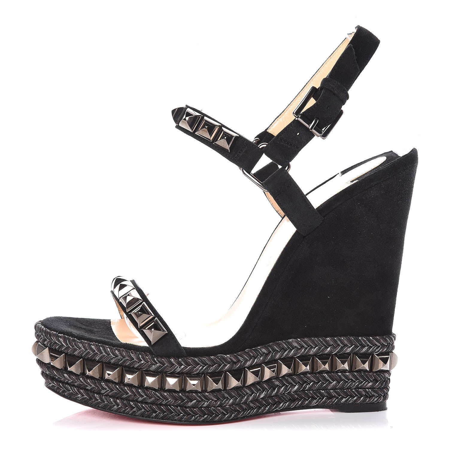 Christian Louboutin Calfskin Suede Cataclou 140 Wedge Sandals 39 Black Dark Gun 1 of 13
