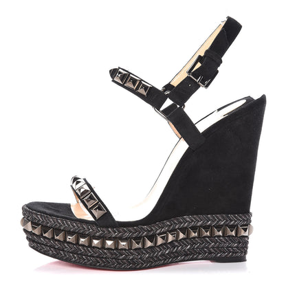Christian Louboutin Calfskin Suede Cataclou 140 Wedge Sandals 39 Black Dark Gun 1 of 13