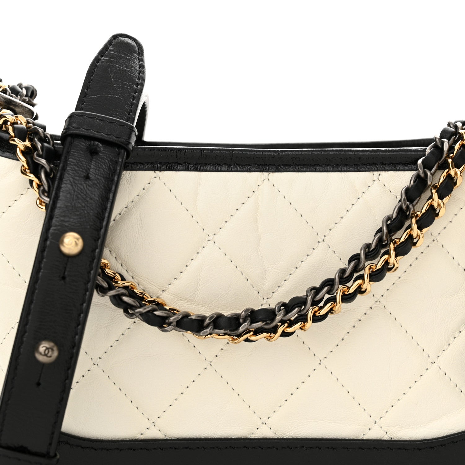 Chanel Aged Calfskin Quilted Small Gabrielle Hobo Black White 8 of 10
