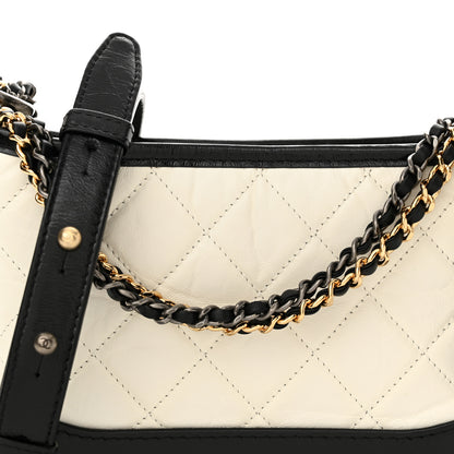 Chanel Aged Calfskin Quilted Small Gabrielle Hobo Black White 8 of 10