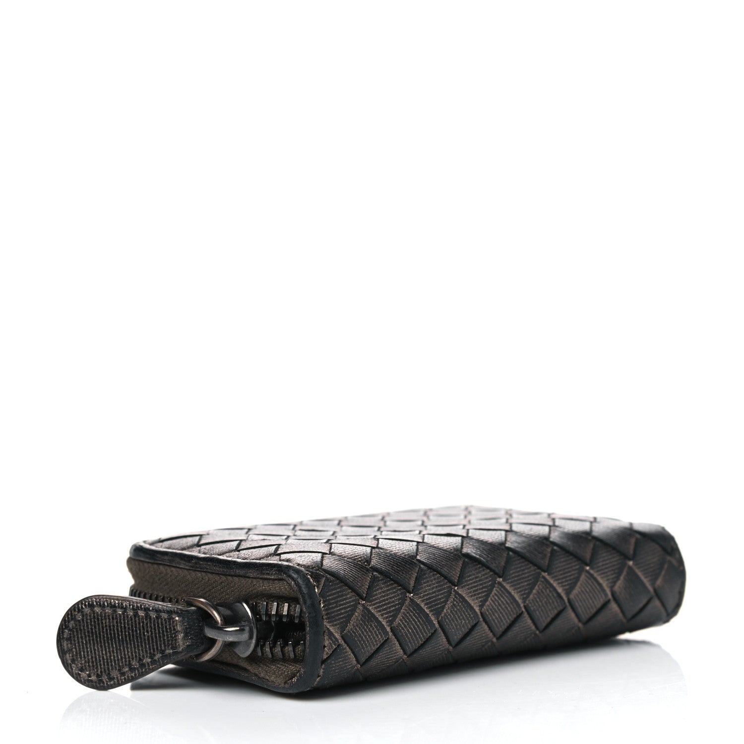 Bottega Veneta Metallic Grosgrain Intrecciato Zip Around Wallet Dark Silver 3 of 8