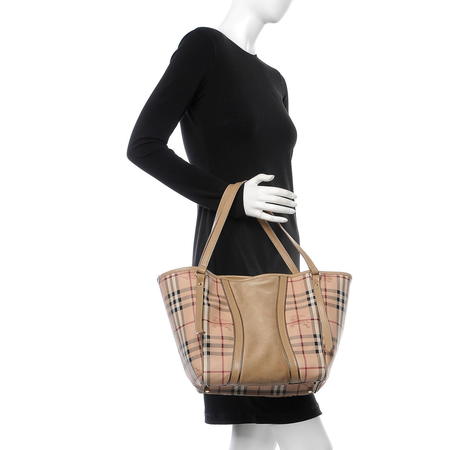 Suede Haymarket Check Colorblock Small Canterbury Tote Beige