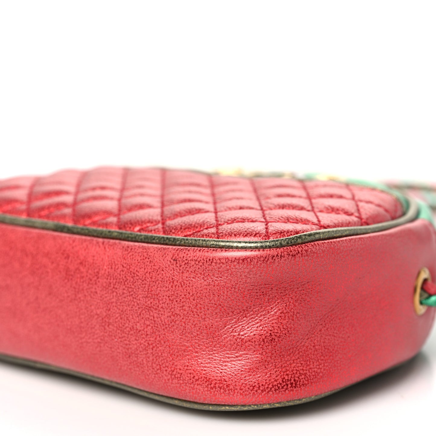 Laminated Nappa Trapuntata Mini Zumi Dome Shoulder Bag Rosso Jasmine Green Rame