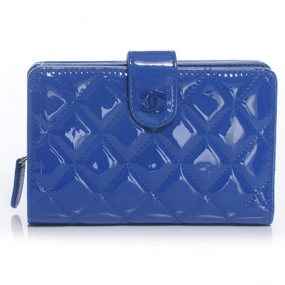 Patent Quilted Compact Zip Wallet Blue