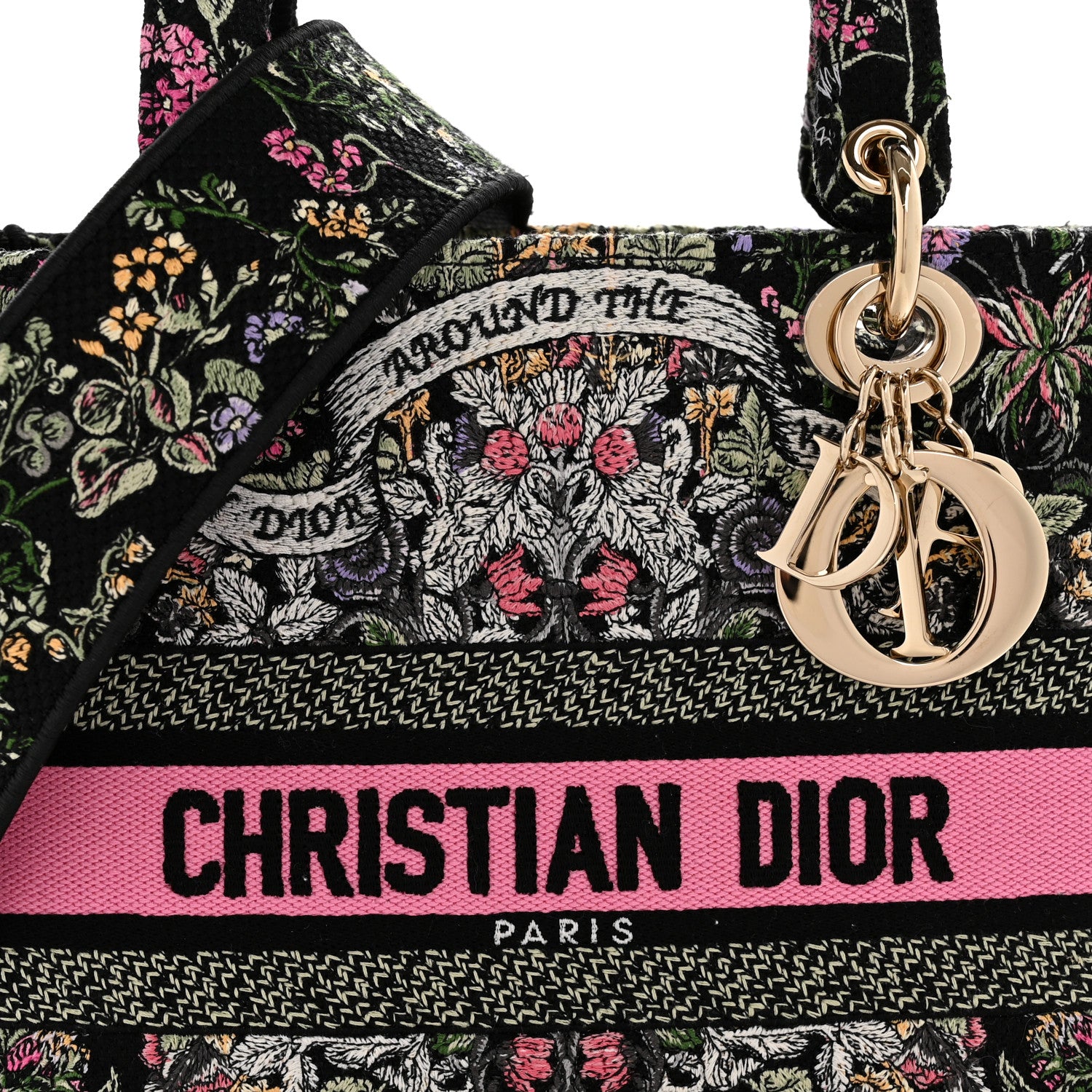 Christian Dior Canvas Around the World Embroidered Medium Lady D-Lite Black Pastel Pink 8 of 12