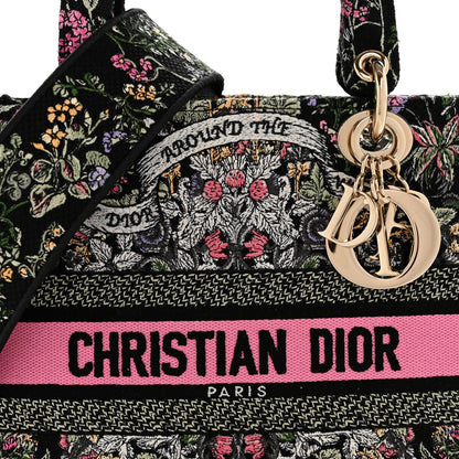 Christian Dior Canvas Around the World Embroidered Medium Lady D-Lite Black Pastel Pink 8 of 12