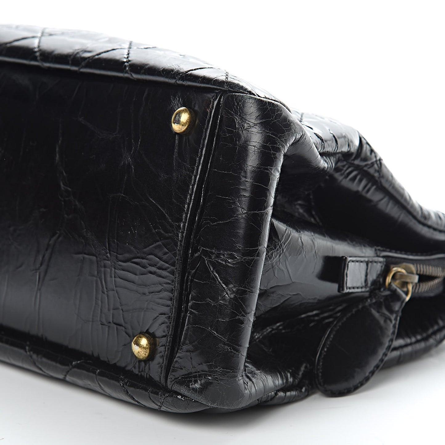 Glazed Crackled Calfskin Small Reissue Tote Black