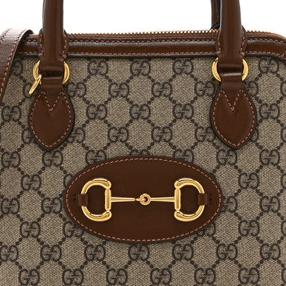 Gucci GG Supreme Monogram Azalea Calfskin Small Horsebit 1955 Top Handle Bag Beige Ebony Brown Sugar 9 of 11