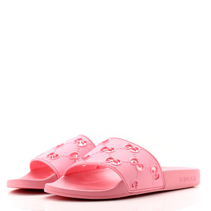 Gucci Rubber GG Monogram Perforated Womens Slide Sandals 39 Rose Box 3 of 9