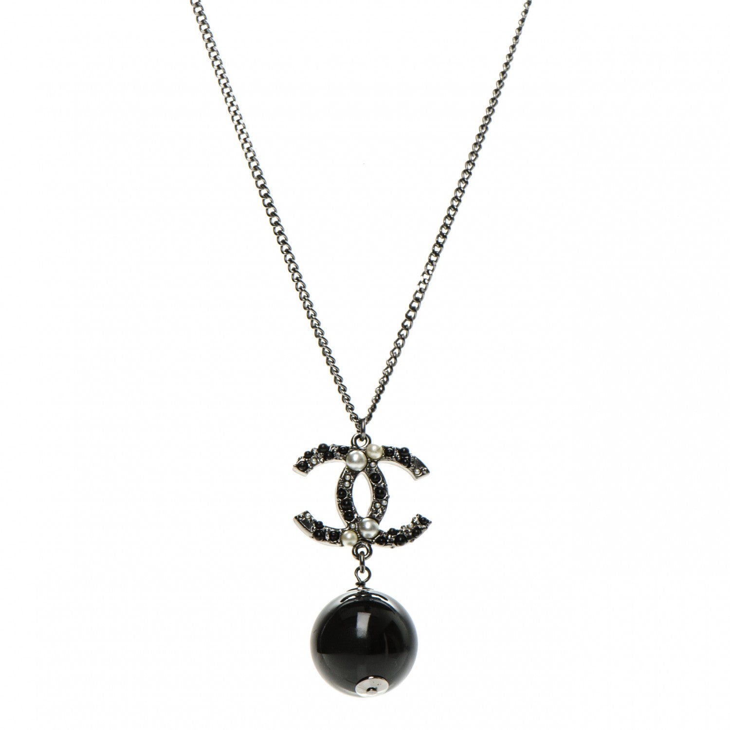 Chanel Ruthenium Bead CC Necklace Black 1 of 8