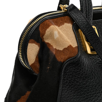 Fendi Pebbled Calfskin Calf Hair Small Chameleon Tote Black Tobacco 12 of 14