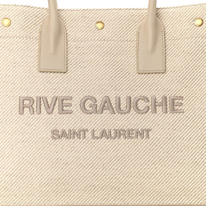 Saint Laurent Linen Calfskin Small Rive Gauche Tote Beige Sea Salt 7 of 11