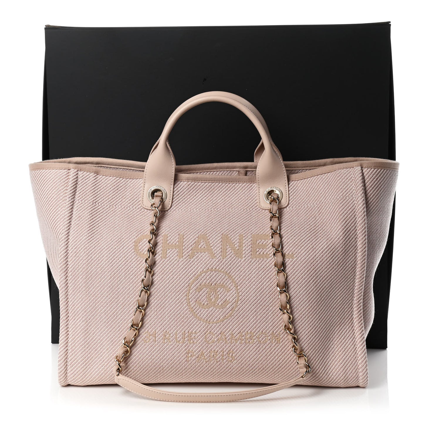 Mixed Fibers Calfskin Medium Deauville Tote Beige