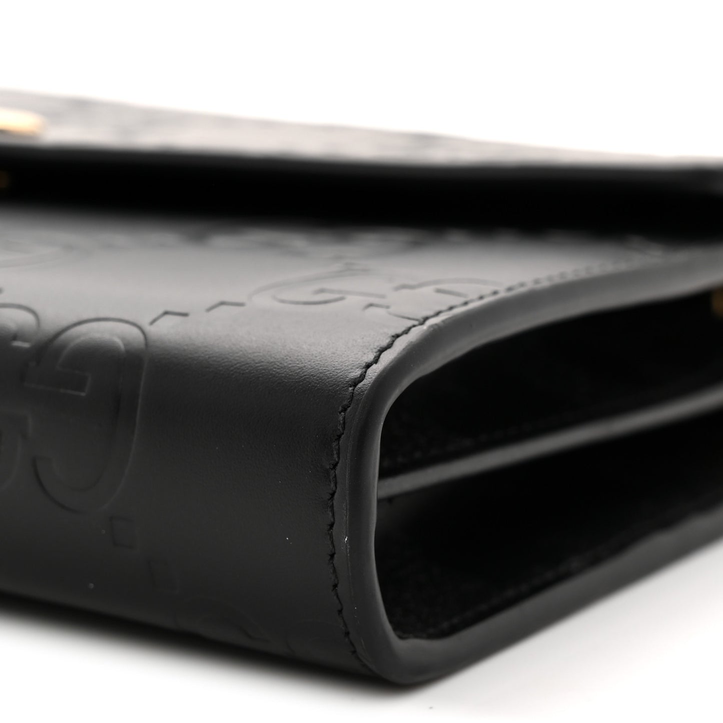 Calfskin GG Debossed Chain Wallet Black