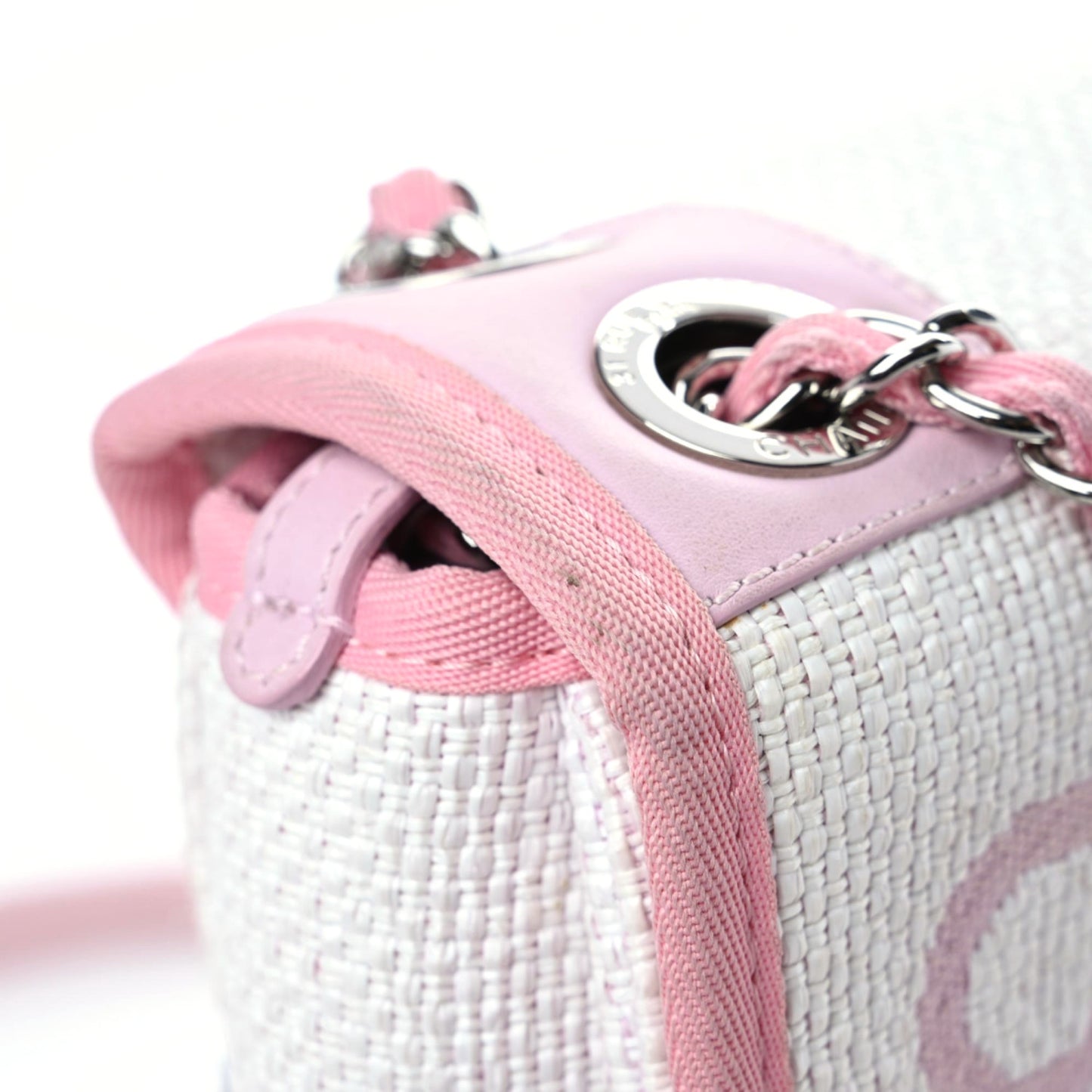 Woven Straw Raffia Small Deauville Messenger Light Pink