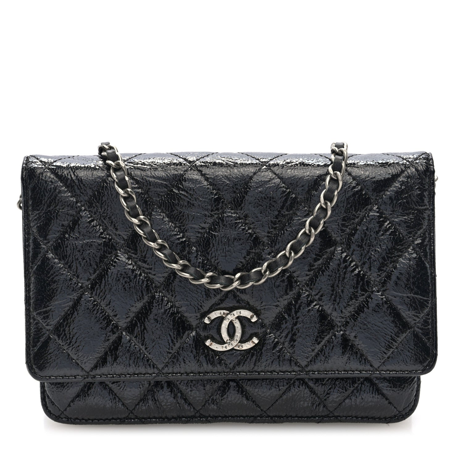 Chanel Patent Goatskin Quilted Paris Dallas Wallet On Chain WOC Black 1 of 10