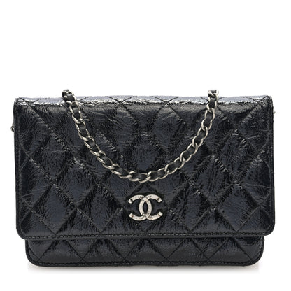Chanel Patent Goatskin Quilted Paris Dallas Wallet On Chain WOC Black 1 of 10